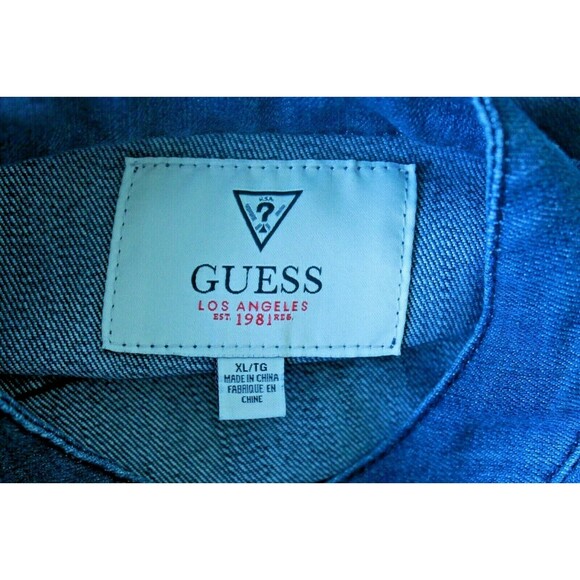 Guess Los Angeles Denim Jean Jacket Full Zip Pockets Motorcycle Size XL - Picture 8 of 8